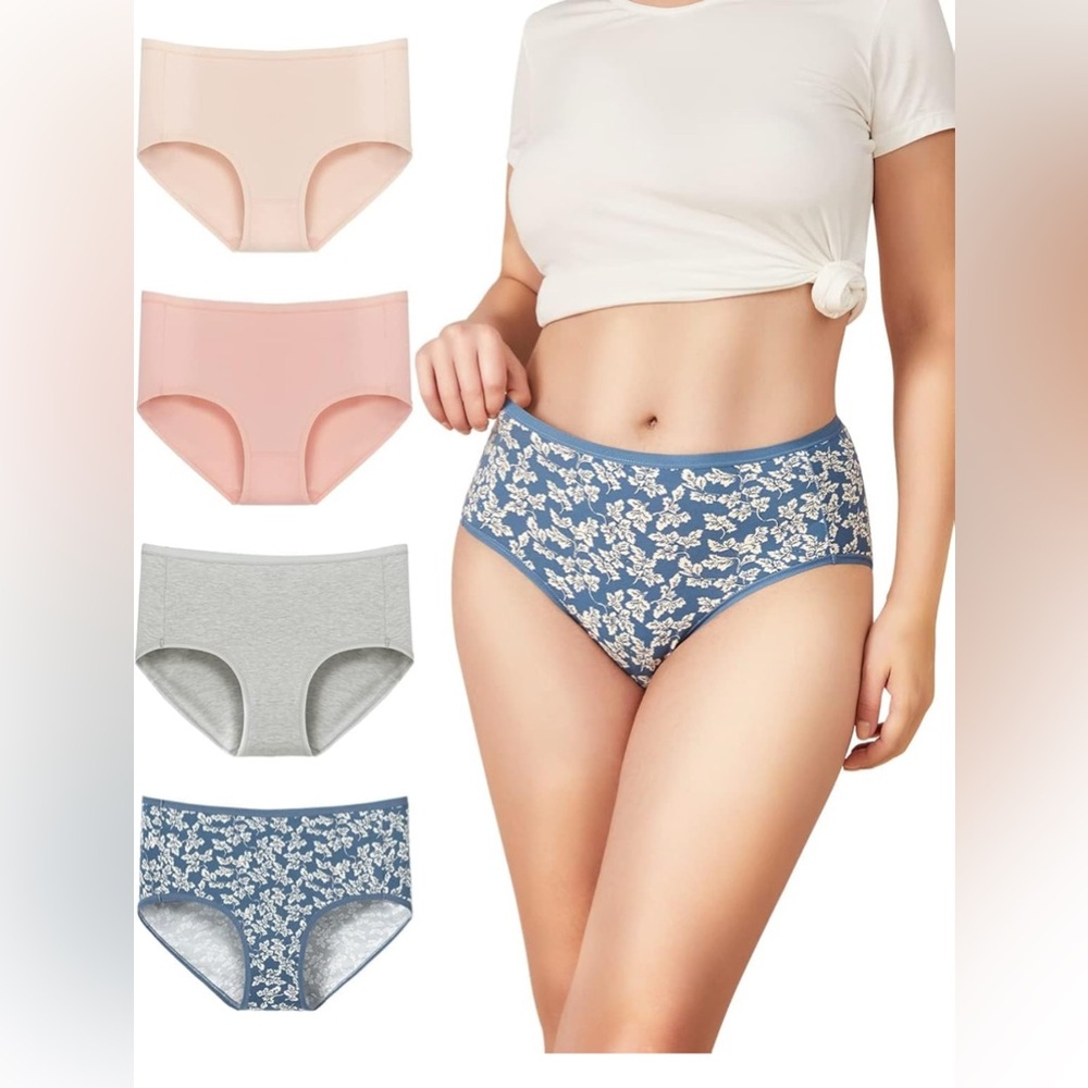 Women's Floral and Solid Panties Set - Blue, Pink, and Gray